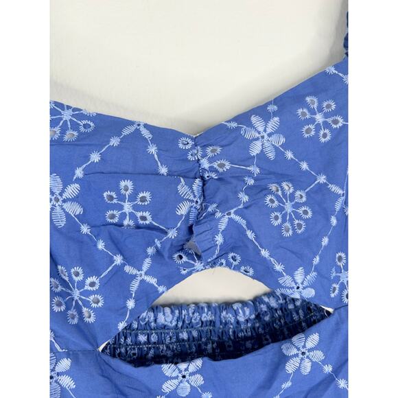 NWT Zara Openwork Embroidered Cut Out Mini Dress Womens XL Blue Bubble Skirt - Picture 5 of 10